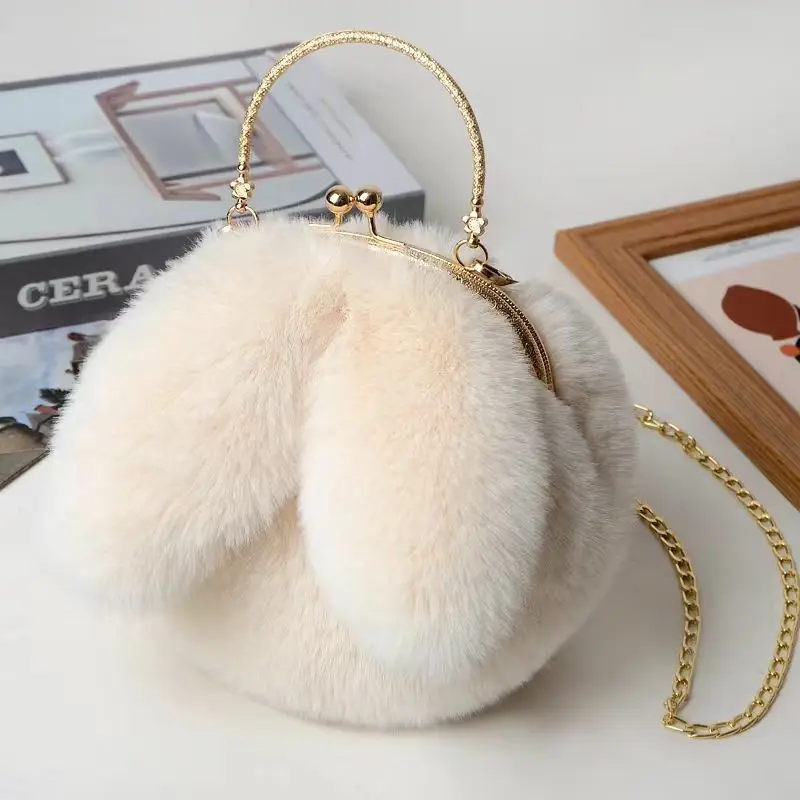 Women Shoulder Bags Rabbit ears Leopard Plush Fur Hairy Ladies Crossbody Bag Fashion Autumn Winter Female Ball Totes Handbag