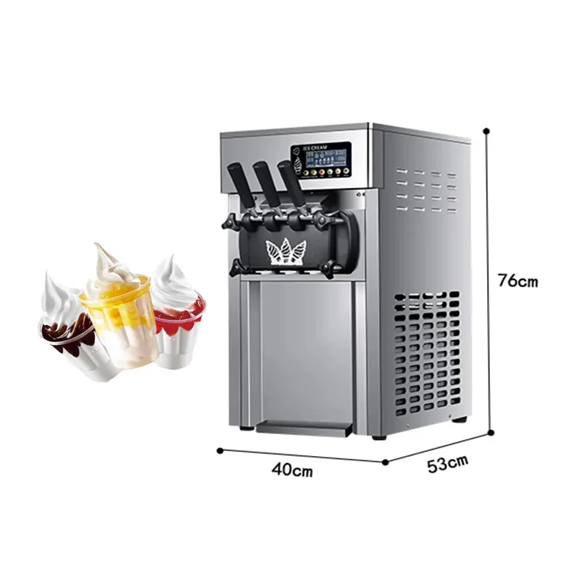 Stainless Steel Soft Ice Cream Machine With 3 Different Flavors, Strawberry Sundae Machine, Commercial Frozen Yogurt Machine