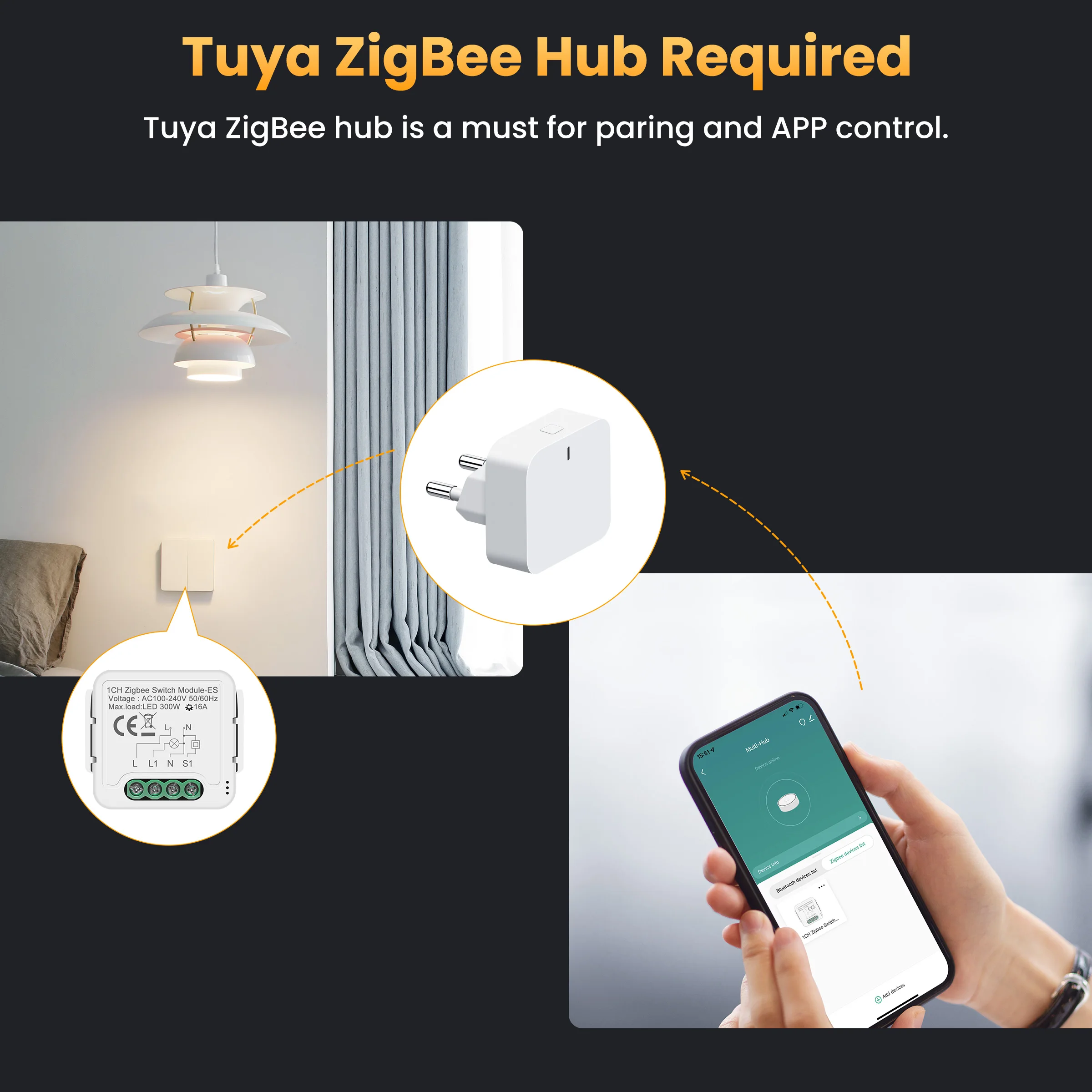 GIRIER Tuya ZigBee/WiFi Smart Switch Module 16A with Power Monitor Function Smart DIY Universal Breaker Support Alexa Hey Google