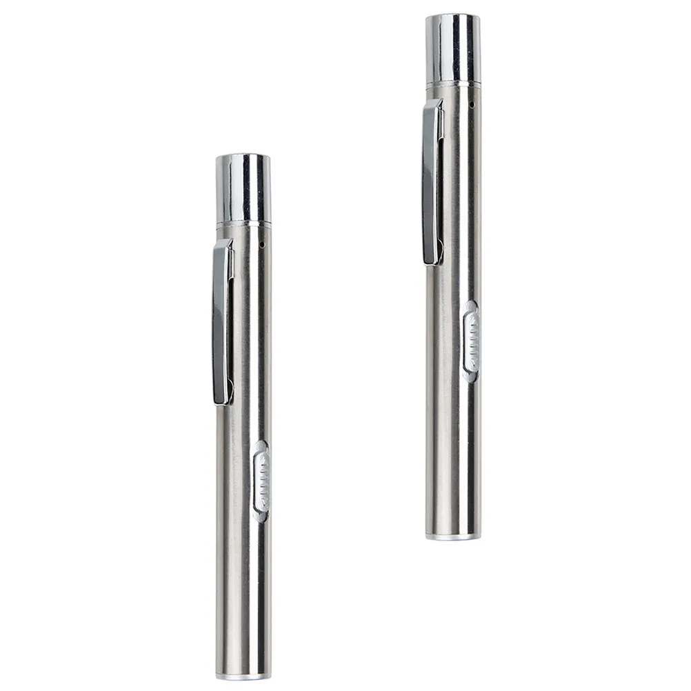 

2Pcs Solid Stainless Steel LED Flashlight Fast USB Charging Bright Output Neuro Exam Tool Pocket Clip Easy