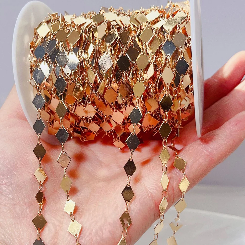 2メートル 4x9mm 金メッキ真鍮製ソリッド菱形ダイヤモンドリンクチェーン DIYヴィンテージブレスレットネックレスジュエリークラフト製作用