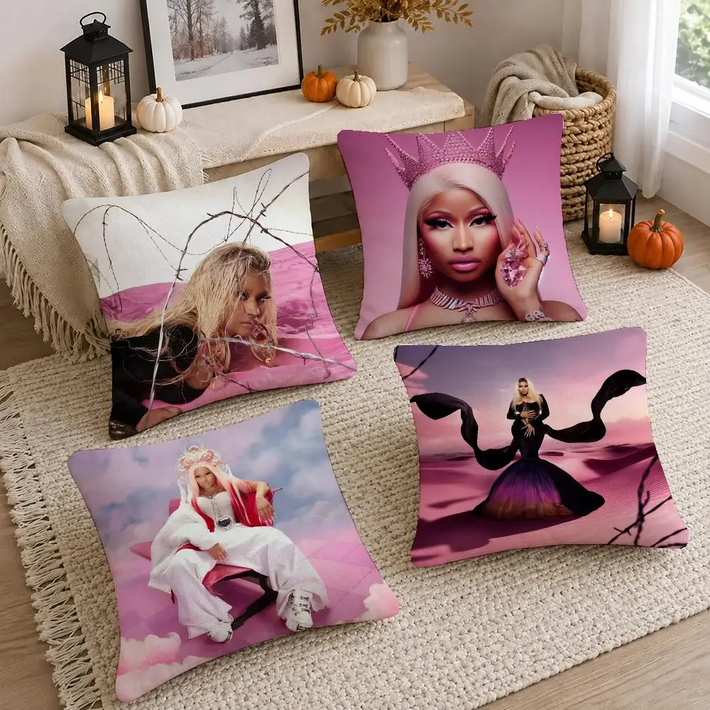 Hip-Hop Singer Nicki Minaj Cushion Cover Washable Short Plush Pillowcase, Wrinkle Resistant Cushion Cover for Bedroom Decor Gift