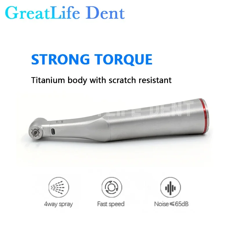 GreatLife Dent Dental 1: 5 Increasing Fiber Optic Contra Angle Stainless Steel Body Internal Water Spray Low Speed Handpiece