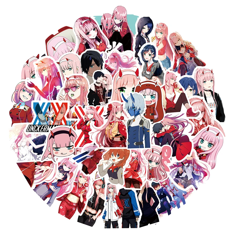 50pcs DARLING In The FRANXX Anime Stickers Cute Zero Two Cartoon Girl Sticker Suitcase Water Bottle Phone Graffiti Decals