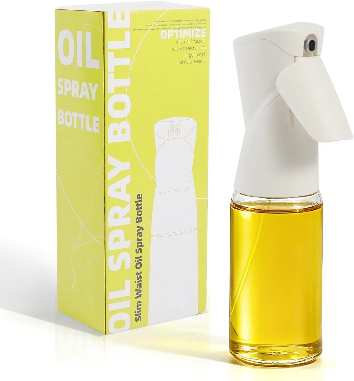Rociador de aceite para cocinar, pulverizador de aceite de oliva mejorado de 7.4 oz, botella grande para freír al aire, ensaladas, barbacoa y cocina, pulverizador de aceite profesional con pulverización uniforme (blanco)