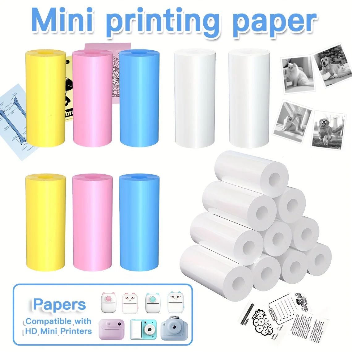 

Thermal Photo Paper, 9/18 Roll Self-Developing Print Sheets, 57x25mm Water-Soluble Quick-Dry Paper, No Ink Required