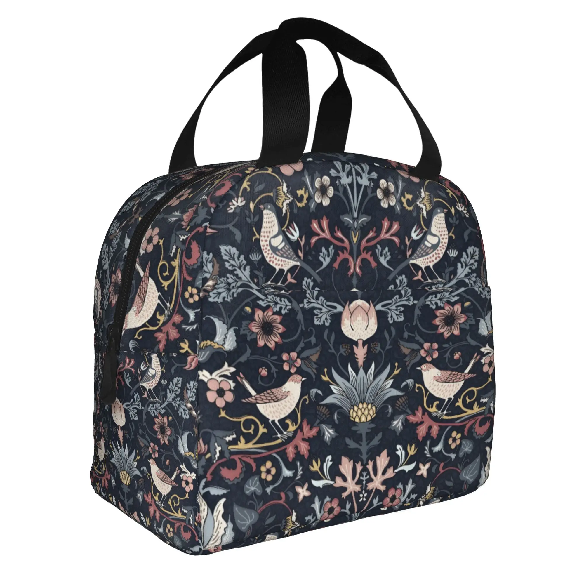 William Morris Thermal Insulated Lunch Bags Women Floral Textile Pattern Resuable Lunch Tote for School Office Outdoor Food Box