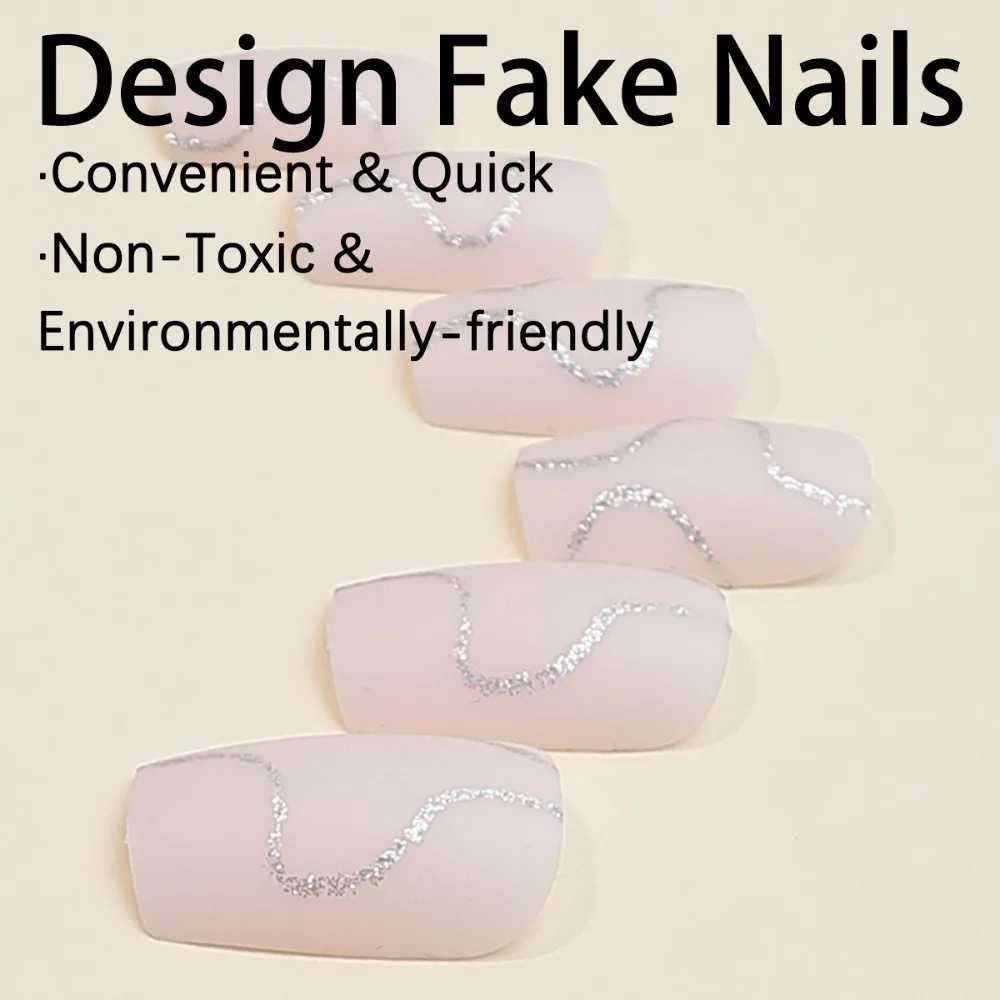 Detachable Wearable Manicure French Fake Nails Square Head Full Cover Press on Nails False Nail Women