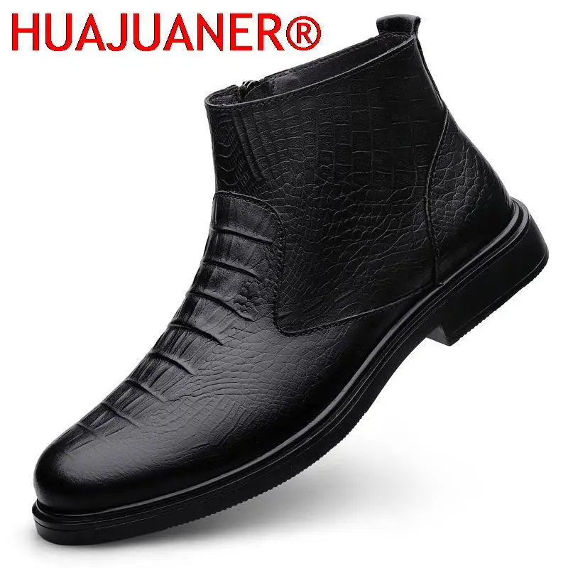 

Genuine Leather Men Ankle Boots Casual Shoes Western Cowboy Boots Black Lace Up Wedding Office Dress Boots Men Business Shoes