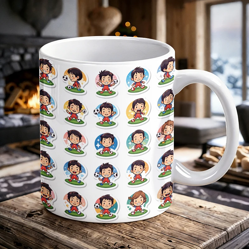 Cartoon Soccer Kid All Over Print Ceramic Mug, Coffee Cup, Milk Cup,Office Tea Cup, Drinking Cup,Gift for Friends,Fade-Resistant