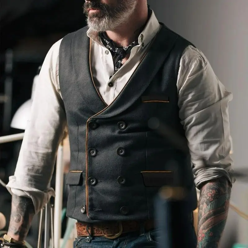 

Slim Fit Double Breasted Men's Suit Vest Fashionable Youthful Style One Button Double Row Buttoning Special Wide Fit Autumn Wear