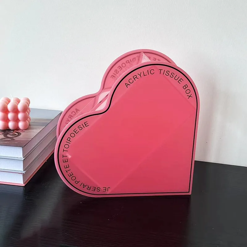 Pink Heart Acrylic Tissue Box Cute Creative Desktop Napkin Holder Home Storage