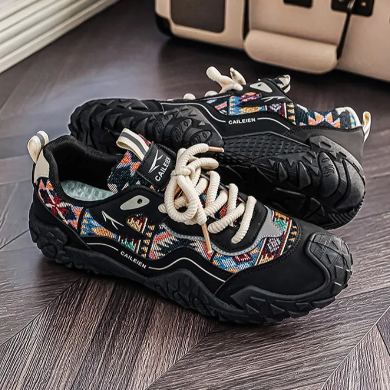 Men Seasons Leather Platform Sneakers Lightweight Durable Lace Up Men Hiking Shoes Outdoor Skateboard Hiking Casual Sports Shoes