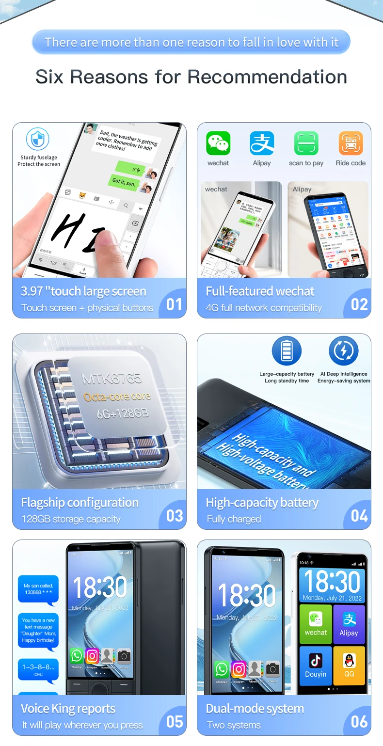 DOOV R70 4 " IPS Screen 4G Touch Keyboard Google Mobile Phone 6GB+128GB Android14 16mp 2600mAh Whatsapp Cellphone
