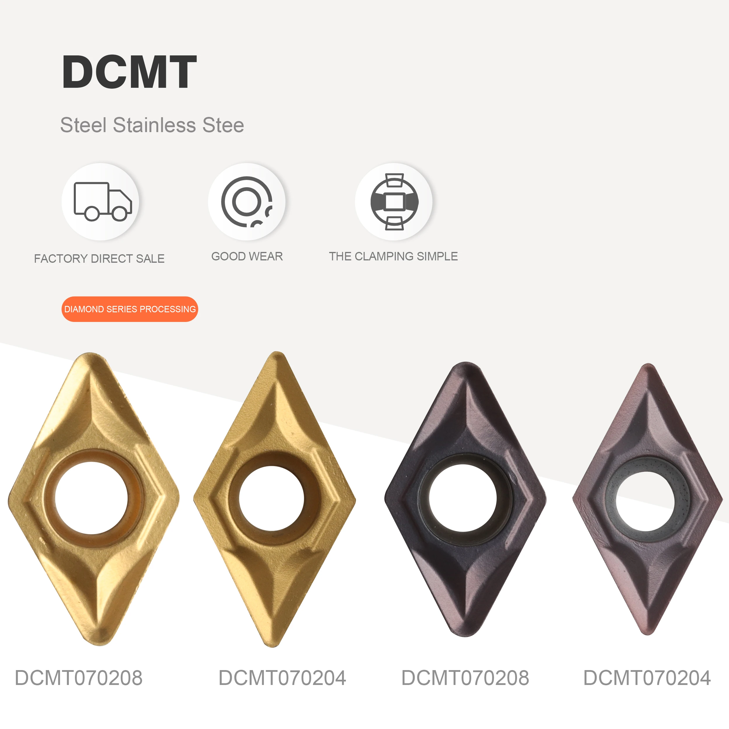 

DCMT070204 DCMT070208 US735 UE6020 VP15TF carbide insert CNC lathe tool steel and stainless steel turning tool milling insert