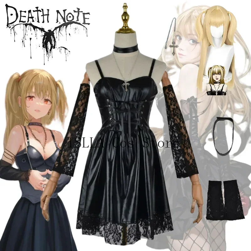 Anime Death Note MisaMisa Cosplay Costume Amane Im Wig Leather Sexy Dress Neck Jewelry Stockings Uniform Carnival Party Suit