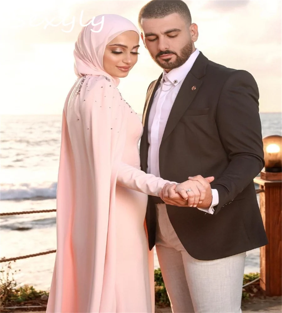 Robe de Mariée Musulmane Rose, Élégante, à Manches sulf, avec Cape, Perlée, Pprédéterminée, pour Patients de Pays, Dubaï, Arabe