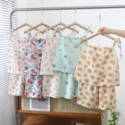 2024 New Girl's Culottes Suit Summer Children's Camisole Skirt Girl Child Floral Suit Children Clothing