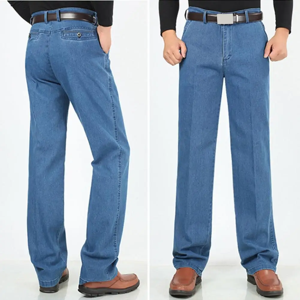 

Джинсы мужские прямые, джинсы с завышенной талией, брюки из денима, Стрейчевые брюки с широкими штанинами, с карманами, на молнии