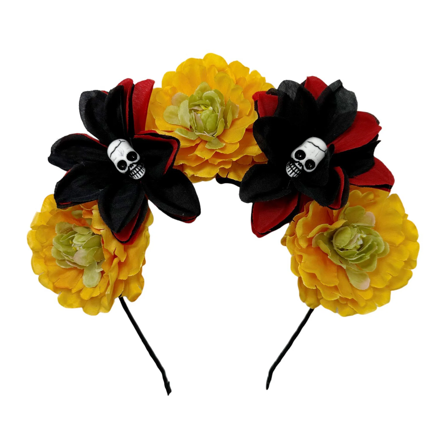 Ein Gotischer Haarschmuck für Damen - Doppeltes Totenkopf- und Zucker-Schädel-Design, Ideal als Kopfschmuck für den Tag der Toten – Detail 10