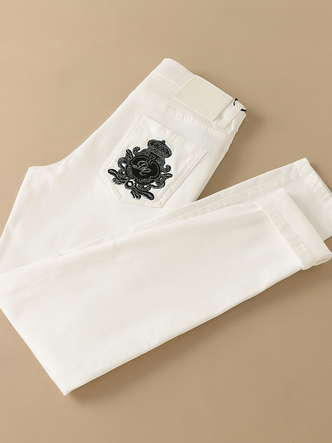 

Luxury Embroidered Slim Fit Jeans White Casual Elastic Cotton Polyester Spring Autumn Men's Long Pants Comfortable Soft Wear ...