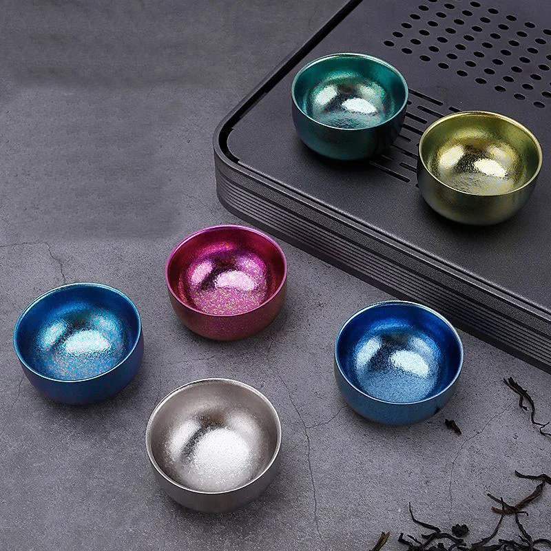 

Kung Fu Tea Cup,Double Layer, Pure Titanium,Heat Insulation, Crystallizing, Multicolour, Small Mug Set, Home Outdoor, 6Pcs, 45ml