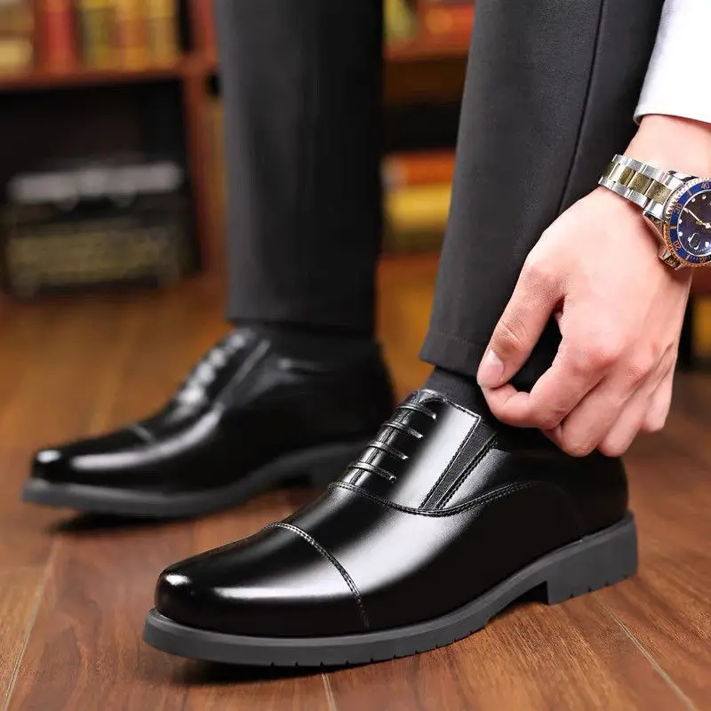 Men's Business Leather Shoes Trendy Slip-on Formal Shoes Men 2026 New Office Derby Shoes for Men Black Leather Social Shoe Male