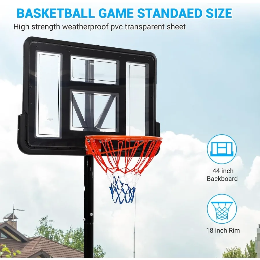 Sistema de cesta de basquete portátil com altura ajustável de 5,2 a 10,0 pés projetado para e recursos juvenis Placa traseira de PVC inquebrável Ru