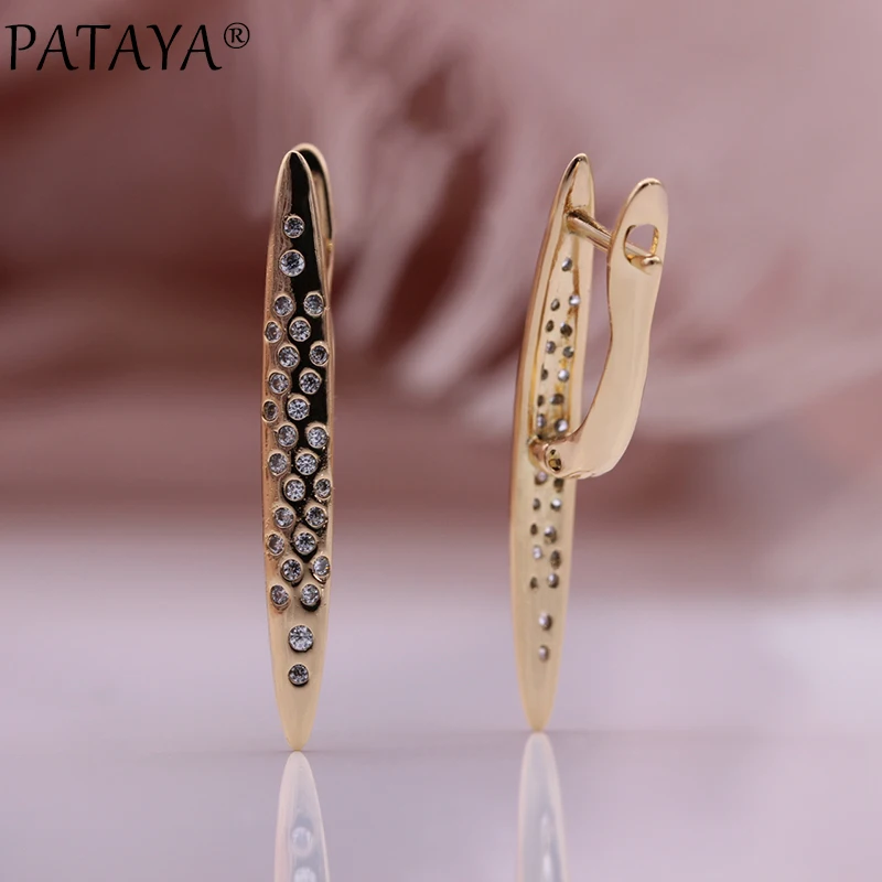 PATAYA New Micro-wax Inlay Natural Zircon Long Drop Earrings 585 Rose Gold Color Women Jewelry Fashion Daily Life Earrings