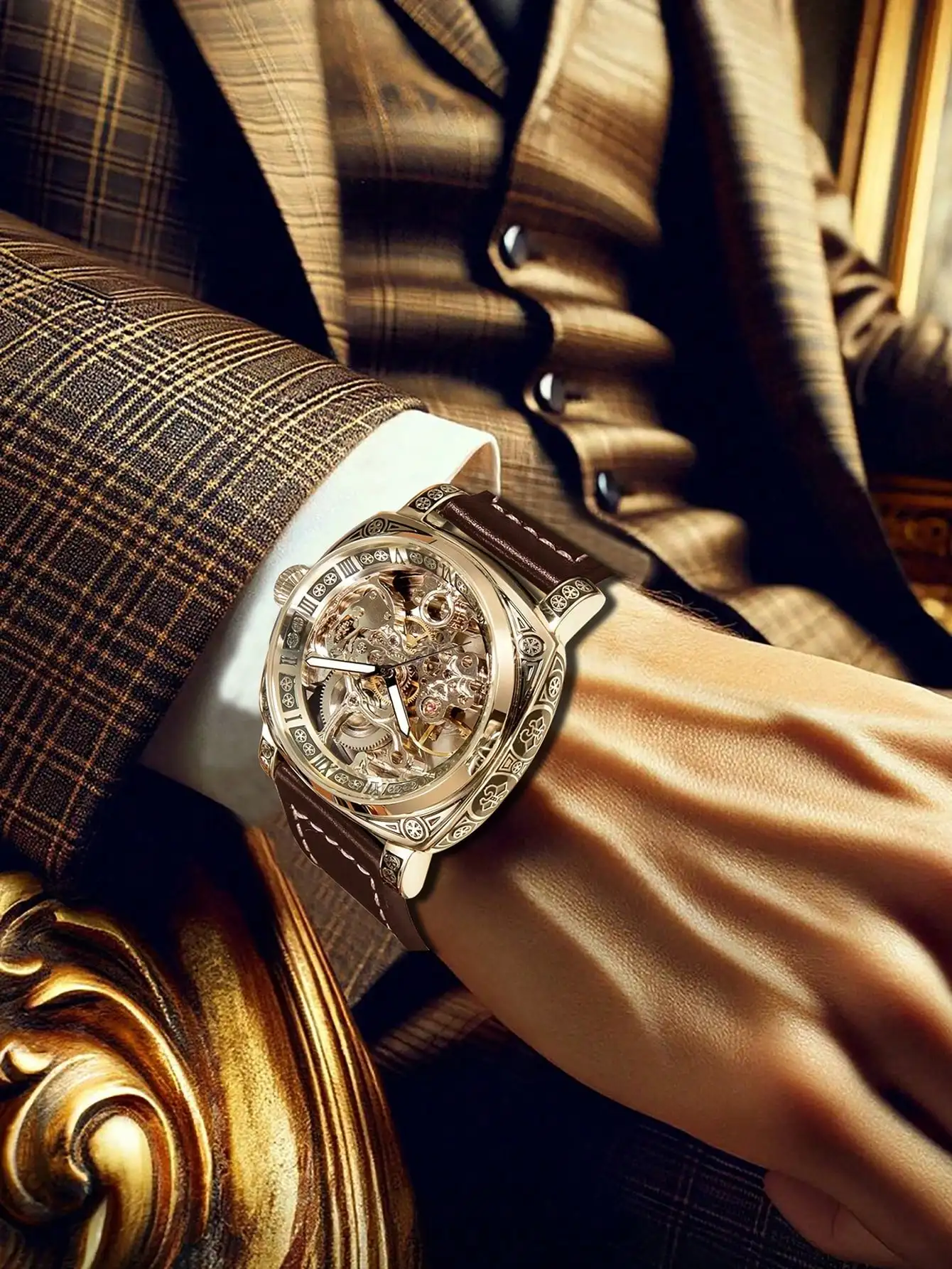 New Carving Mechanical Watch Retro Fully Automatic Man Watch Hollow out Fashion Mechanical Watch Luxury Men Wrist Watches gallery 4