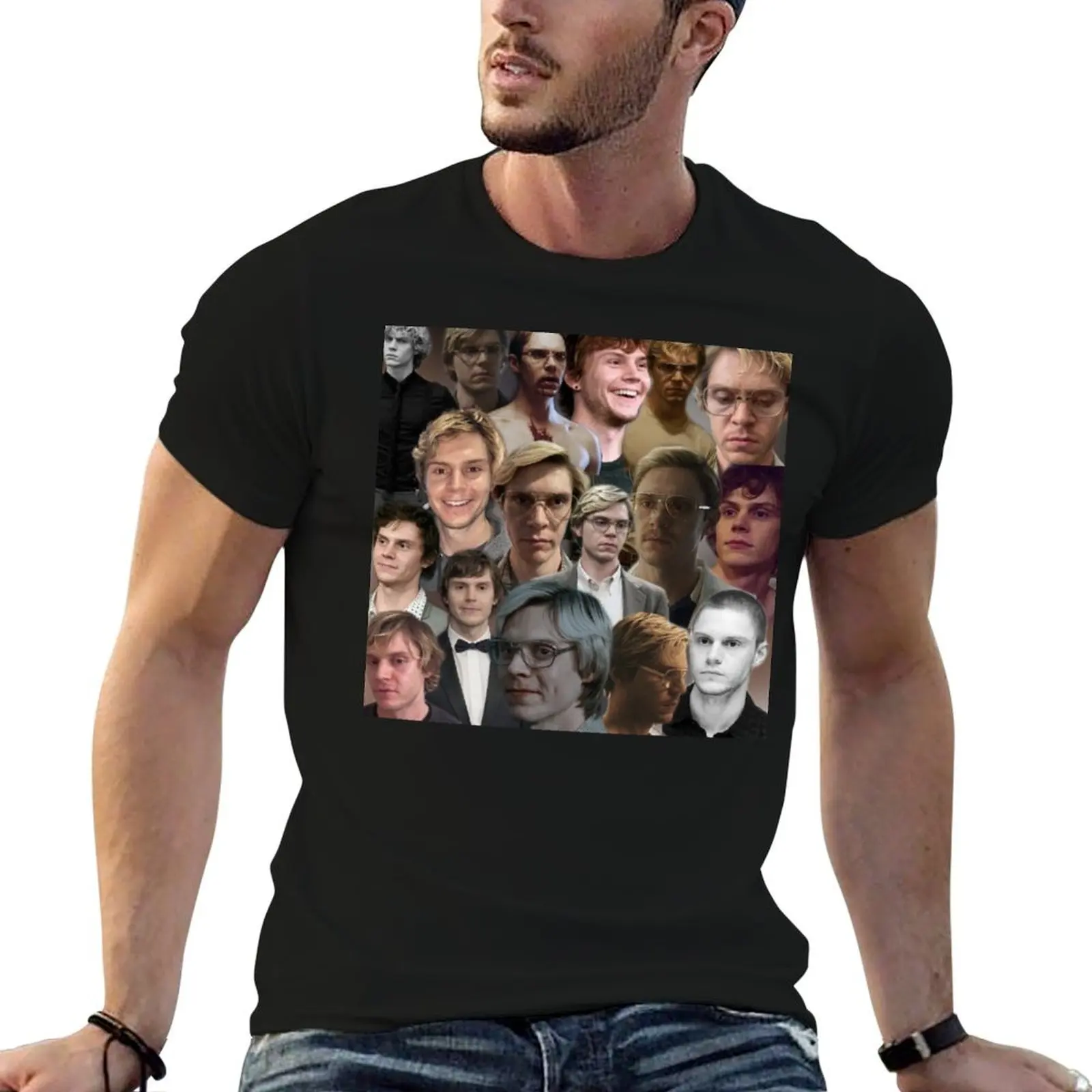 

evan peters photo collage high quality T-Shirt man t shirt cotton high quality t shirt custom print T-Shirt