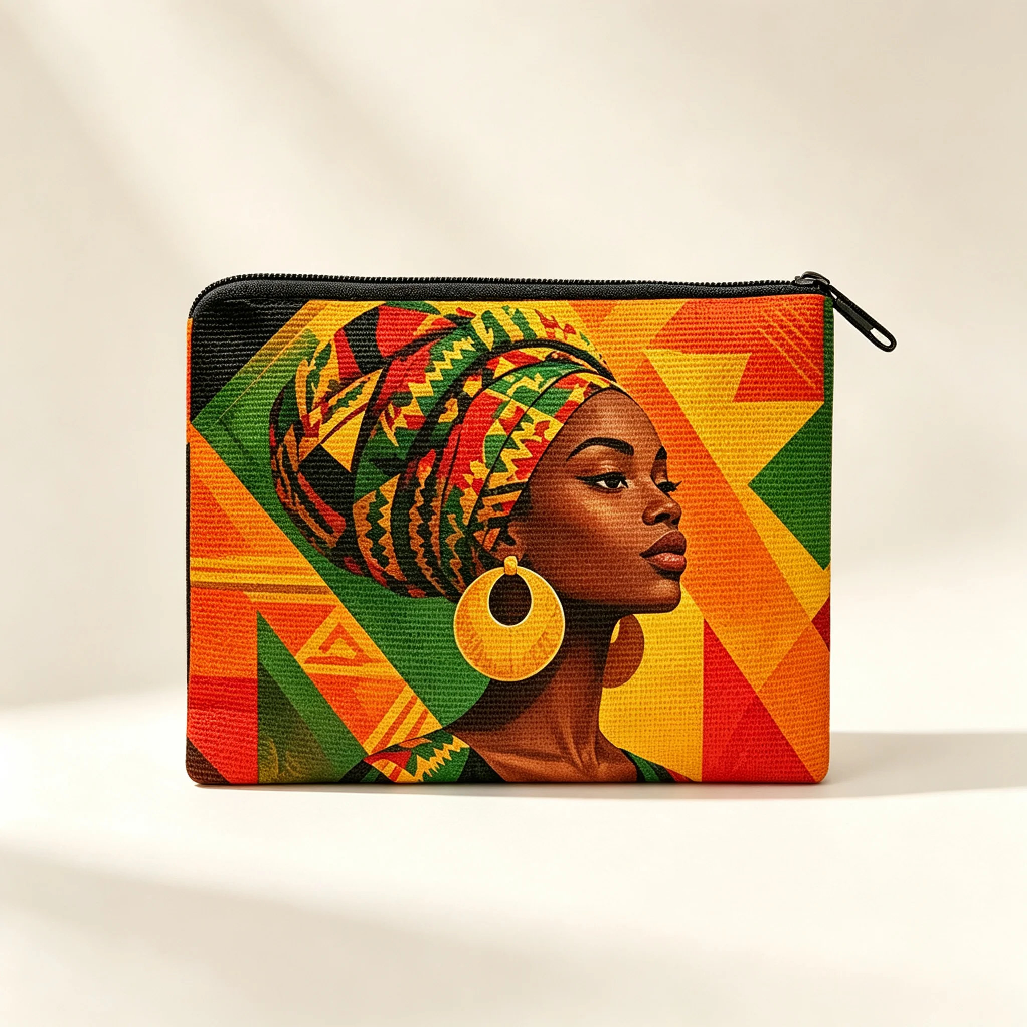 African Woman Art Zipper Pouch, Black Culture Cosmetic Bag, Ethnic Print Makeup Accessory Pouch, Thoughtful Gift for Her