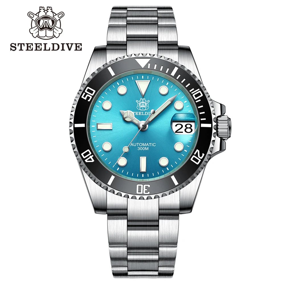 Imagem -06 - Steeldive-relógio Automático Masculino Relógios de Mergulho Moldura Cerâmica Verde Vidro Sapphire Mostrador Preto 300m Impermeável Sd1953