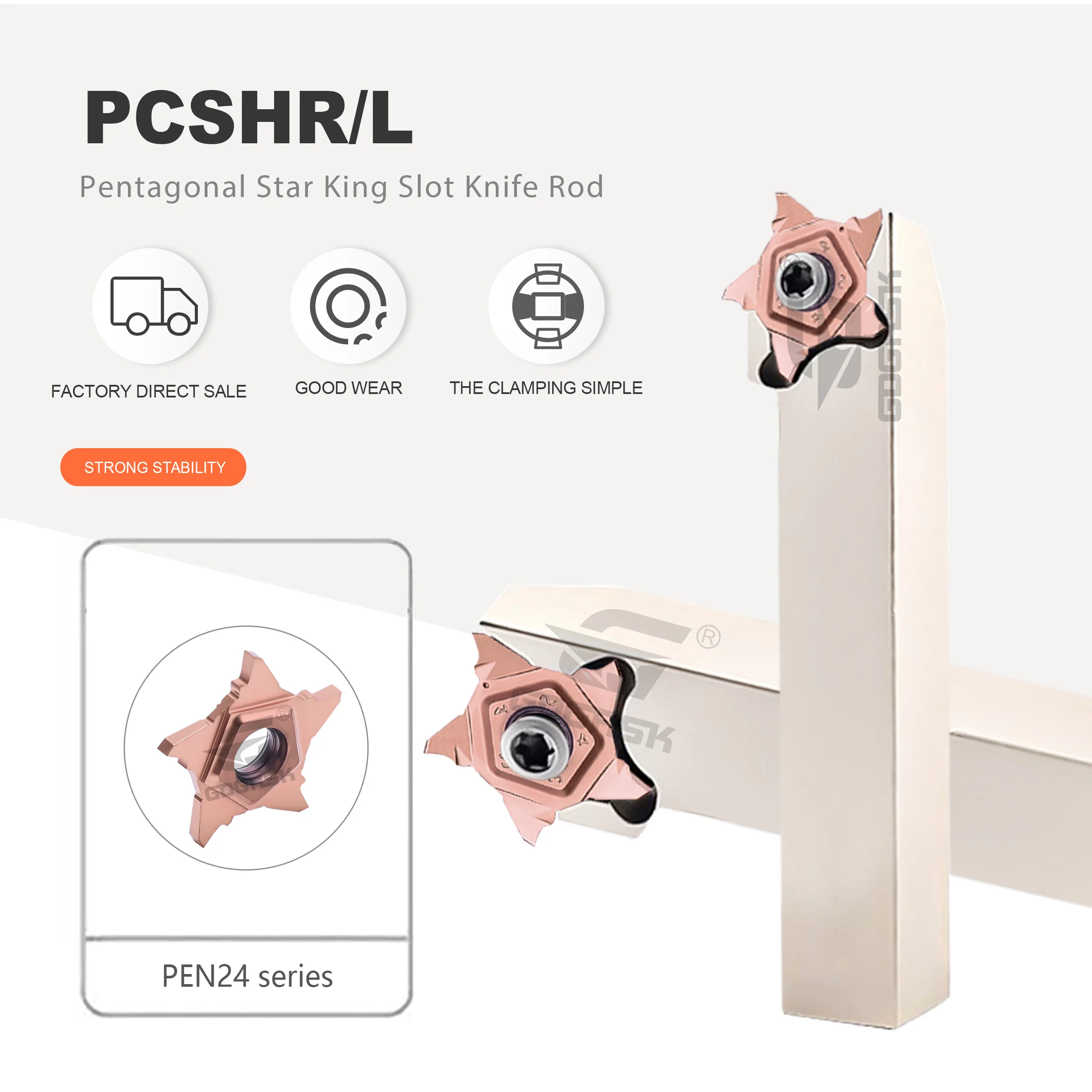 

PCHR12-24/PCSHL25-24 Пятиугольная звезда Overlord Сейсмический стержень для ножа с мелким прорезями PEN24-050S/PEN24-400S Лезвия с пятиконечной звездой