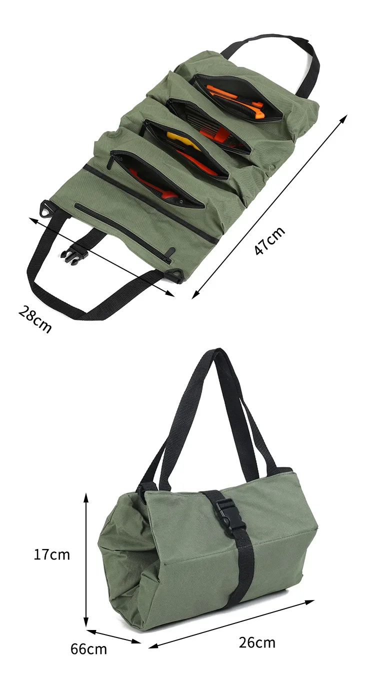 Multi-Purpose Roll Up Tool Bag Canvas Tool Roll Wrench Organizer Storage Case Car First Aid Kit Wrap