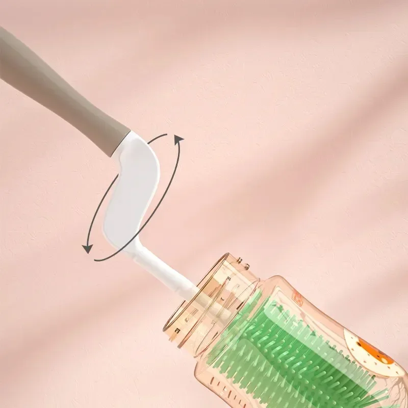 Soft Head Baby Bottle Cleaner Set Long Handle Nipple Dropper Bottle Cleaning Brush Silicone 360 Degree Rotation