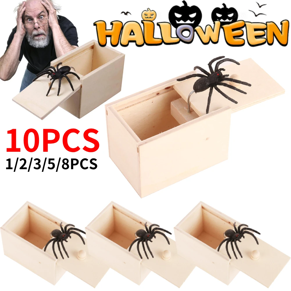 

1-10PCS Trick Spider Funny Scare Box Wooden Hidden Box Quality Prank Wooden Scare Box Fun Game Prank Trick Friend Office Toys