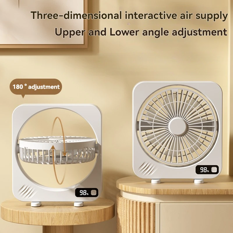 2025 شاشة ديجيتال قابلة للشحن مروحة سطح المكتب مروحة مكتب منزلي صغير دورة وظيفة الرياح مروحة محمولة