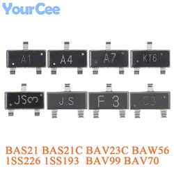 100pcs BAW56 A1 BAV70 A4 BAV99 A7 BAV23C KT6 BAS21C JS3 BAS21 JS SOT-23 SMD Switch Diodes 1SS226 C3 1SS193 F3