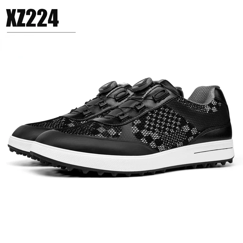 PGM Men Golf Shoes Knob Shoelaces Anti-side Slip Waterproof Men\'s Sports Shoes Black Sneakers XZ224