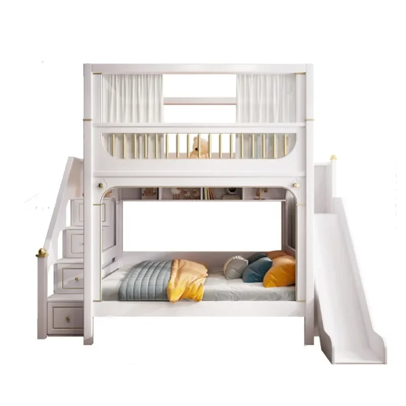 Luxury Multifunctional Kid Bunk Bed With Safety Fence For 5 To 8 Yeas Old Children Bedroom Furniture Large Storage Bed For Kids