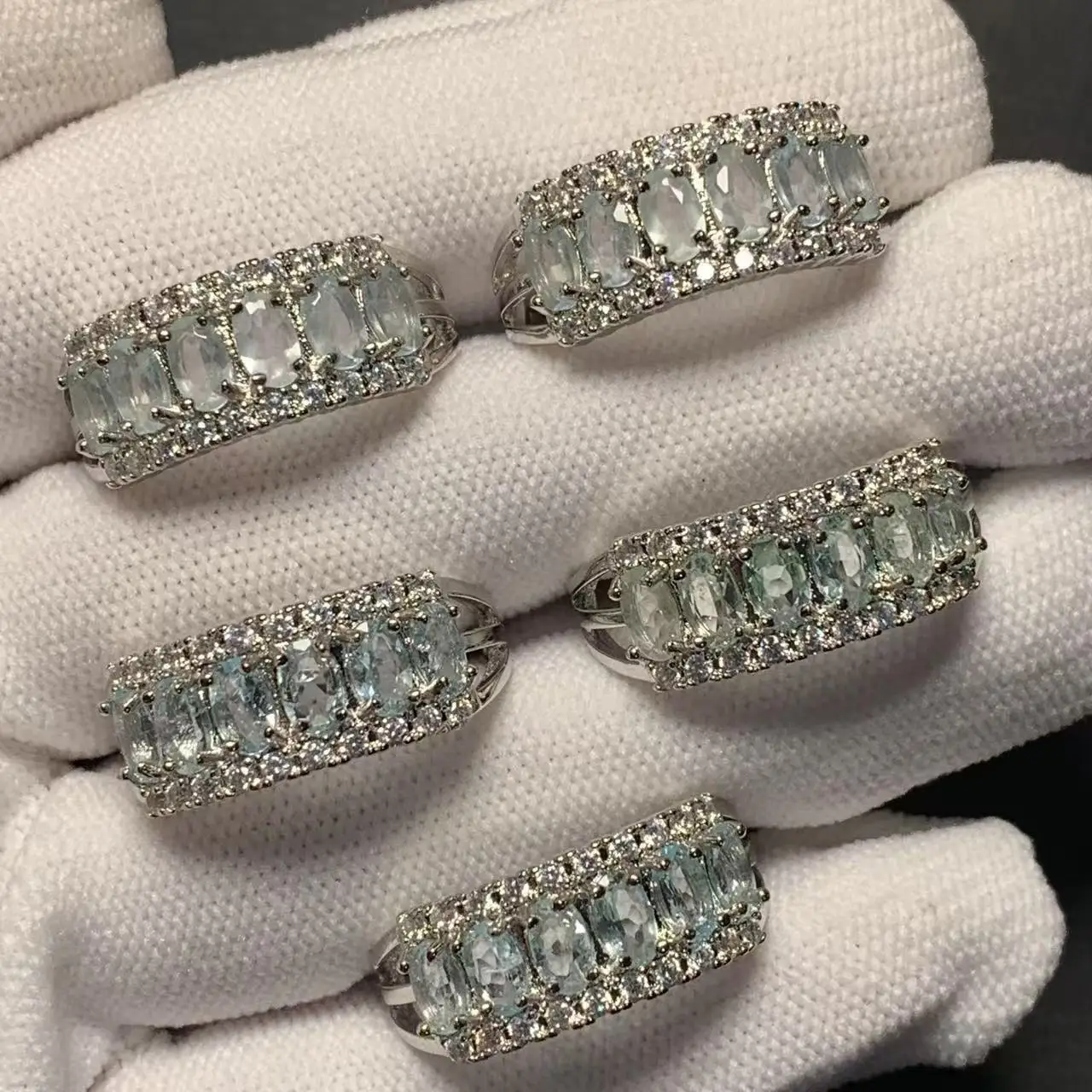 Vintage Natural Aquamarine Ring For Women Stainless Steel Simple Fine Jewelry Stone Gemstone Classic Style
