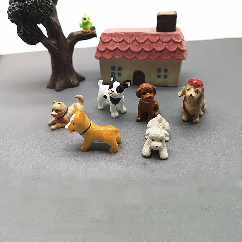 6pcs Dog Animal Set Miniature Dollhouse Ornament Mini Toy Home Craft Fairy Bonsai Decor Cake Decoration DIY Accessories