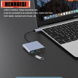 USB 3.1 Type-C Hub to 4K HDMI Adapter Thunderbolt 3 RJ45 USB C Hub 3.0 VGA TF SD Reader Slot for MacBook Pro M2 Air 13 Converter