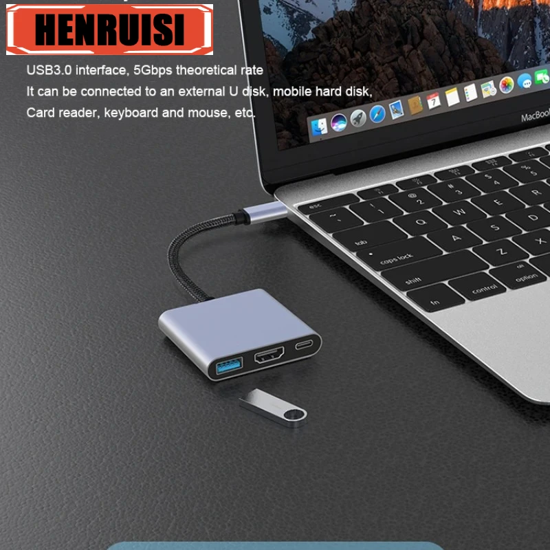 USB 3.1 Type-C Hub to 4K HDMI Adapter Thunderbolt 3 RJ45 USB C Hub 3.0 VGA TF SD Reader Slot for MacBook Pro M2 Air 13 Converter