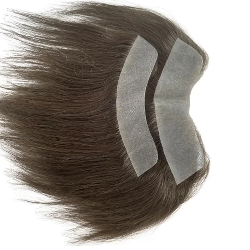 Ultra fino PU pele Toupee para homens, cabelo frontal Topper, 100% cabelo humano, marrom linha frontal, #4