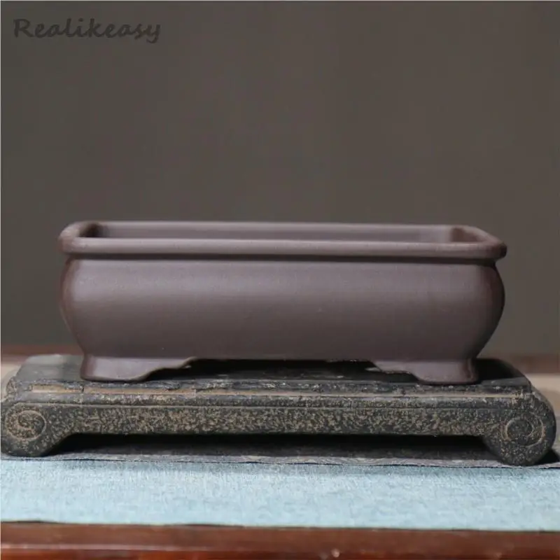 5size Purple Sand Flower Pot Square Bonsai Pot Chinese Ceramic Tabletop Potted Plant Pot Home Solid Color Decorative Flower Pot