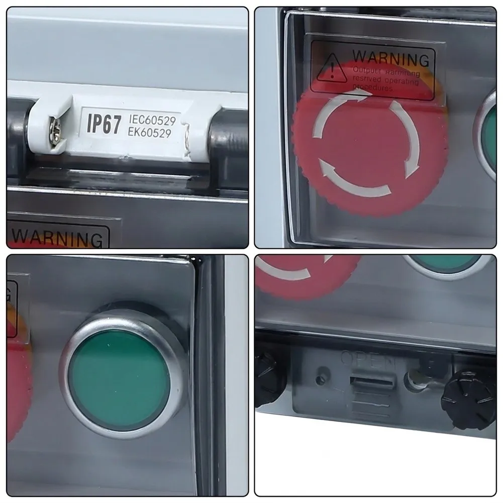 Industrial Grade Waterproof Stop Switch Box with Two Buttons for Outdoor Automation Systems 1NO 1NC Contact 125x125x75mm Size