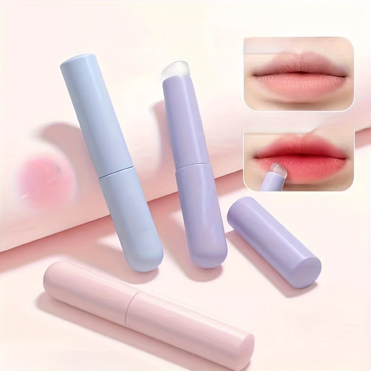 Pincel labial de silicona con mango de plástico ABS, lápiz labial portátil y aplicador de bálsamo labial con tapa, mezcla perfecta y cubierta de difuminado