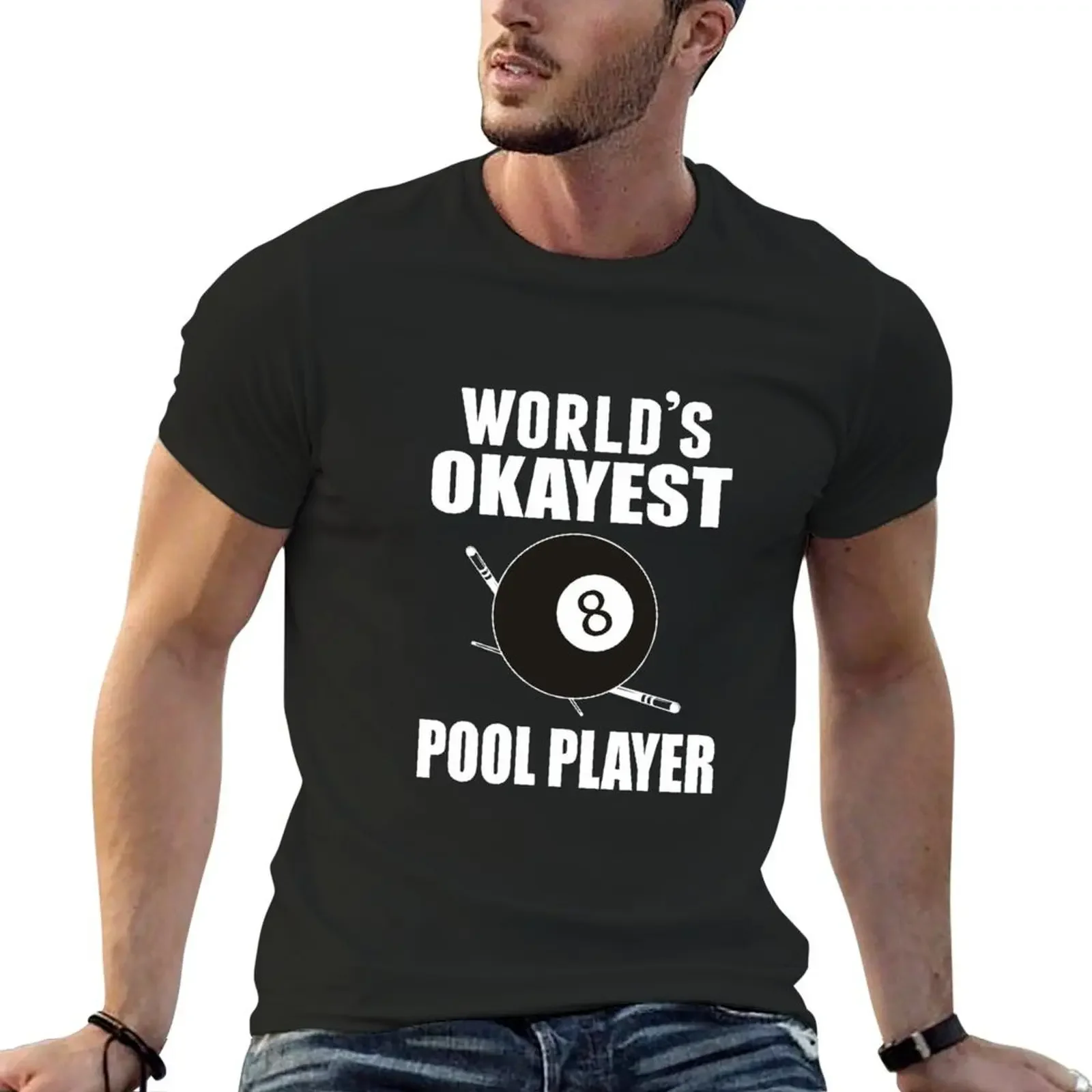 

World's Okayest Pool Player Funny Billiards T-Shirt customs vintage graphic tee plain mens t shirts top quality